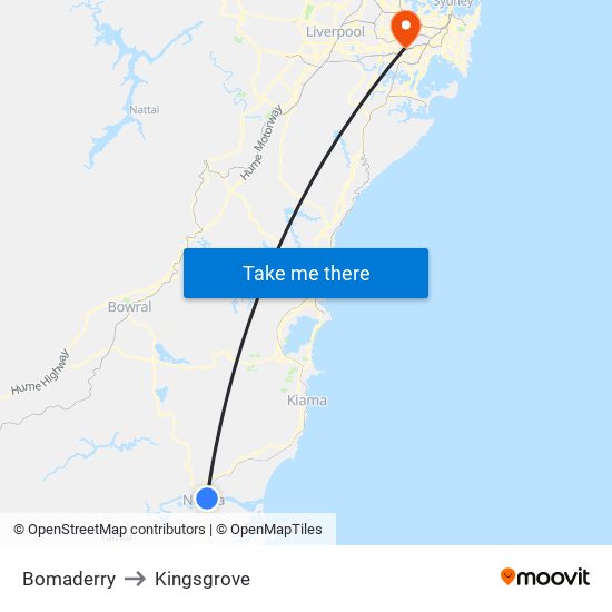 Bomaderry to Kingsgrove map