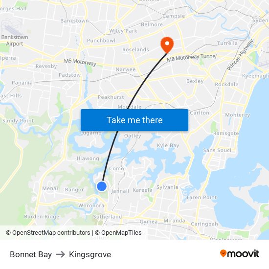 Bonnet Bay to Kingsgrove map