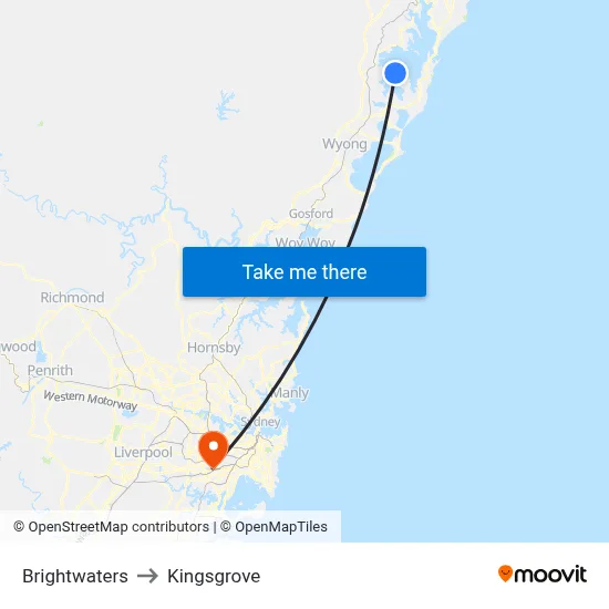 Brightwaters to Kingsgrove map