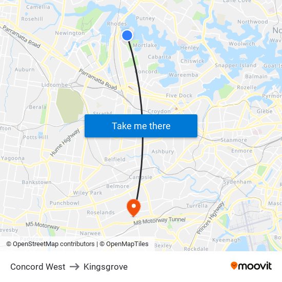 Concord West to Kingsgrove map