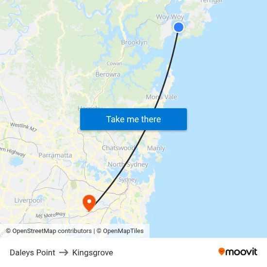 Daleys Point to Kingsgrove map