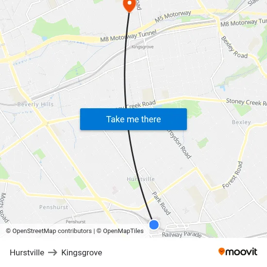 Hurstville to Kingsgrove map