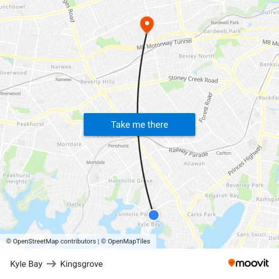 Kyle Bay to Kingsgrove map