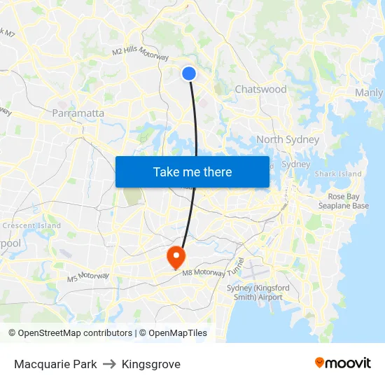 Macquarie Park to Kingsgrove map