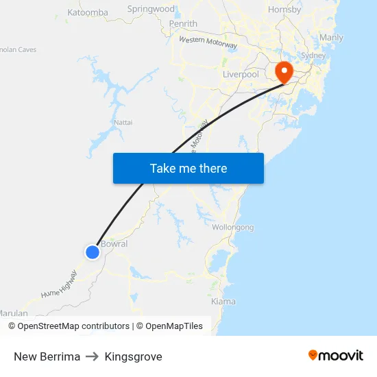 New Berrima to Kingsgrove map