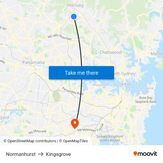 Normanhurst to Kingsgrove map