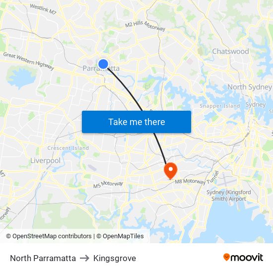 North Parramatta to Kingsgrove map