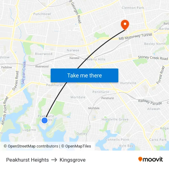 Peakhurst Heights to Kingsgrove map