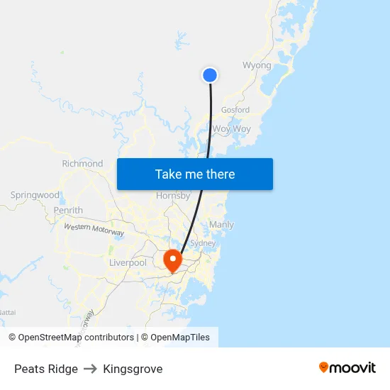 Peats Ridge to Kingsgrove map