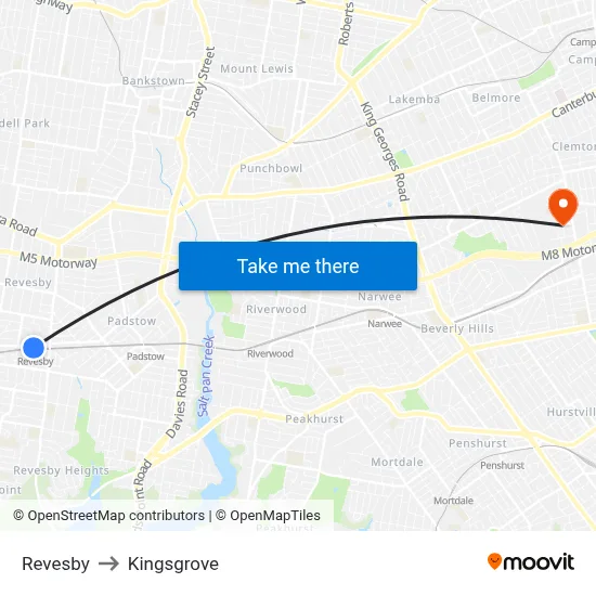 Revesby to Kingsgrove map