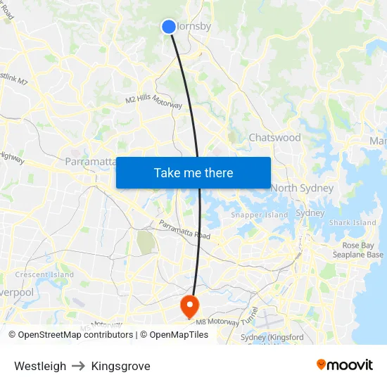 Westleigh to Kingsgrove map