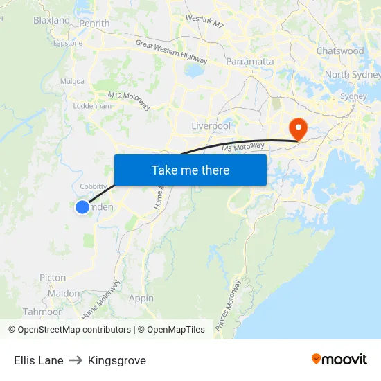 Ellis Lane to Kingsgrove map