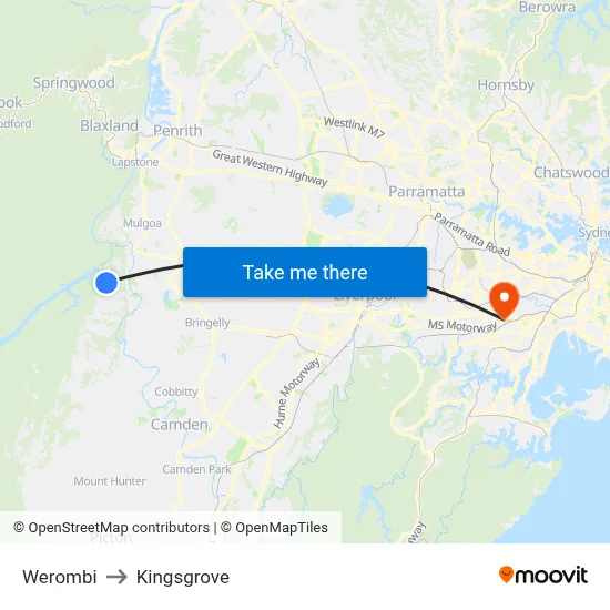 Werombi to Kingsgrove map