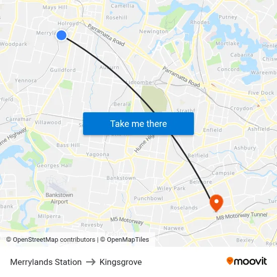 Merrylands Station to Kingsgrove map