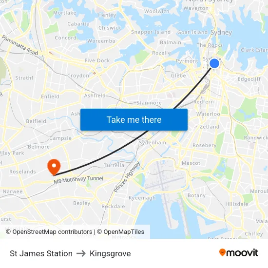 St James Station to Kingsgrove map