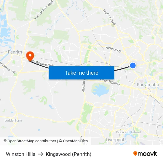 Winston Hills to Kingswood (Penrith) map