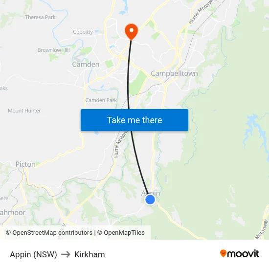 Appin (NSW) to Kirkham map