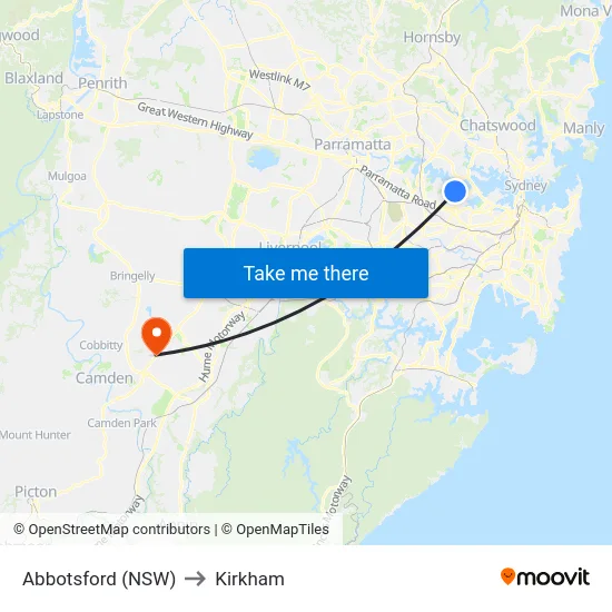 Abbotsford (NSW) to Kirkham map