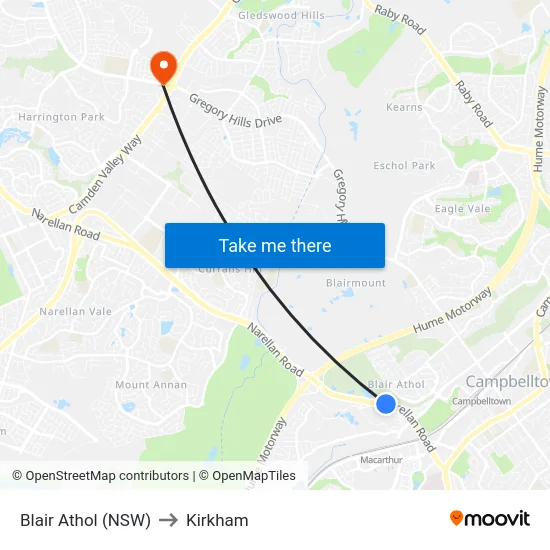 Blair Athol (NSW) to Kirkham map