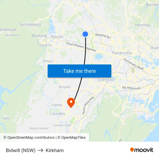 Bidwill (NSW) to Kirkham map