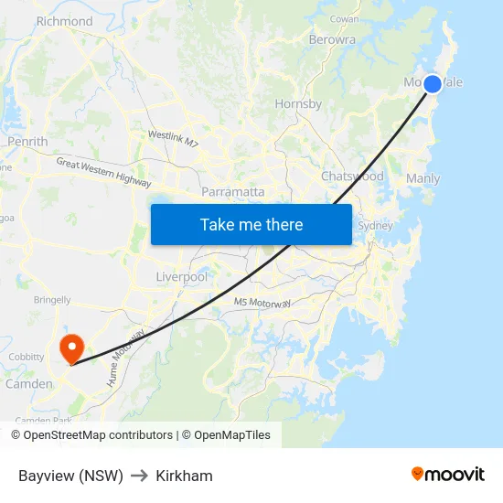 Bayview (NSW) to Kirkham map