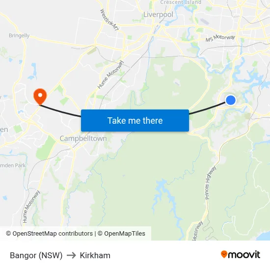 Bangor (NSW) to Kirkham map