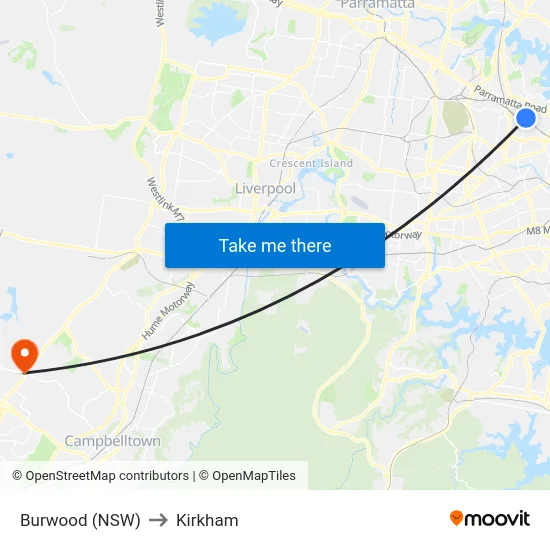 Burwood (NSW) to Kirkham map
