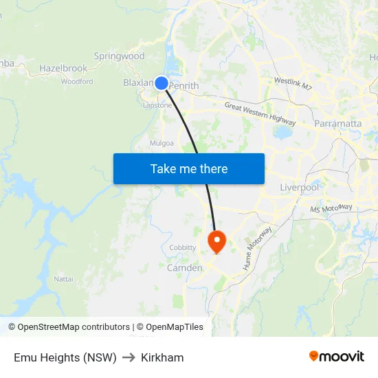 Emu Heights (NSW) to Kirkham map