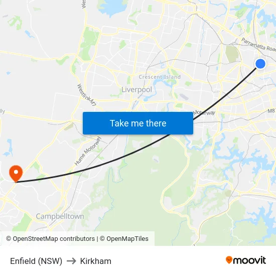 Enfield (NSW) to Kirkham map