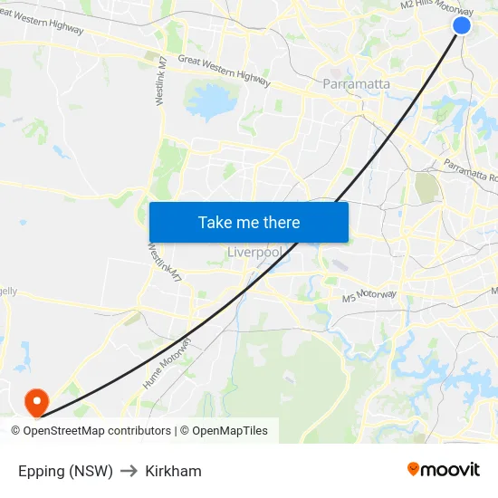 Epping (NSW) to Kirkham map