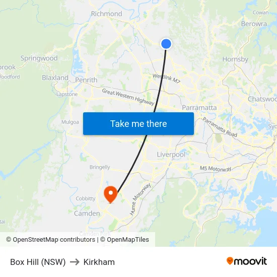 Box Hill (NSW) to Kirkham map