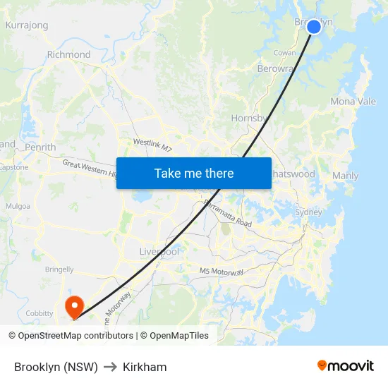 Brooklyn (NSW) to Kirkham map