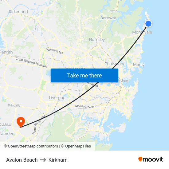 Avalon Beach to Kirkham map