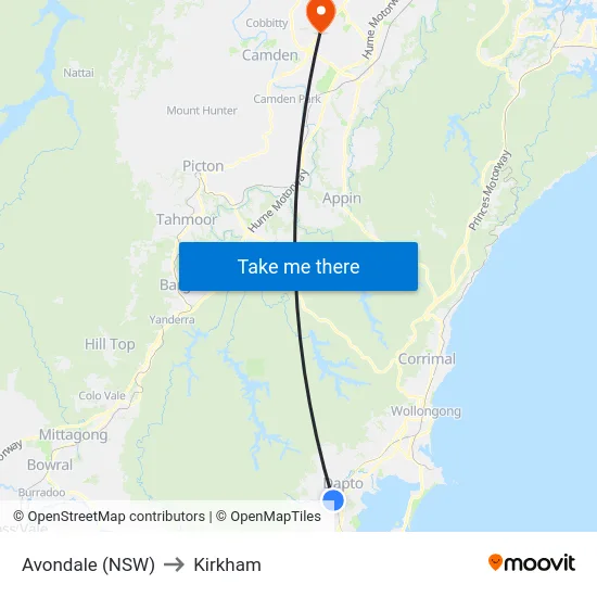 Avondale (NSW) to Kirkham map