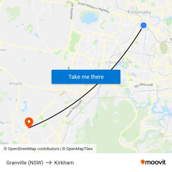 Granville (NSW) to Kirkham map