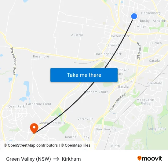 Green Valley (NSW) to Kirkham map