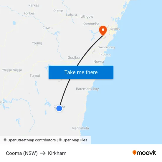 Cooma (NSW) to Kirkham map