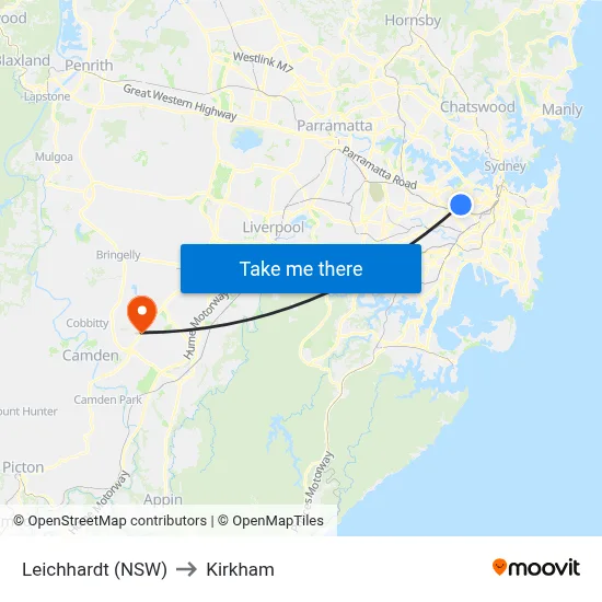 Leichhardt (NSW) to Kirkham map