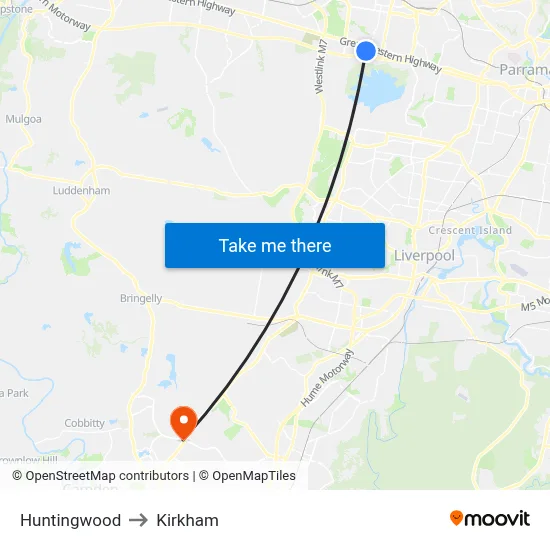 Huntingwood to Kirkham map