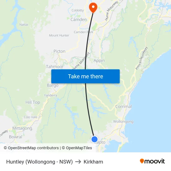 Huntley (Wollongong - NSW) to Kirkham map