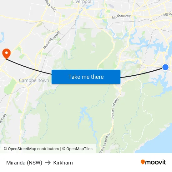 Miranda (NSW) to Kirkham map