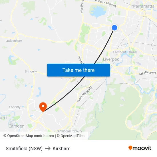 Smithfield (NSW) to Kirkham map