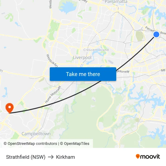 Strathfield (NSW) to Kirkham map