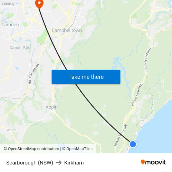 Scarborough (NSW) to Kirkham map