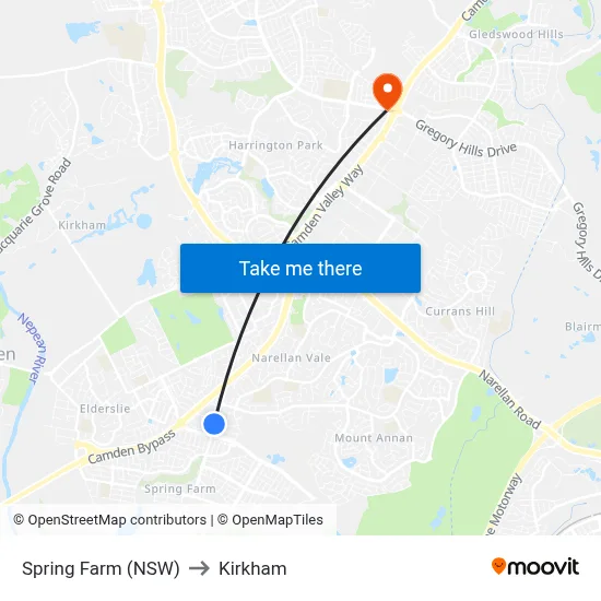 Spring Farm (NSW) to Kirkham map