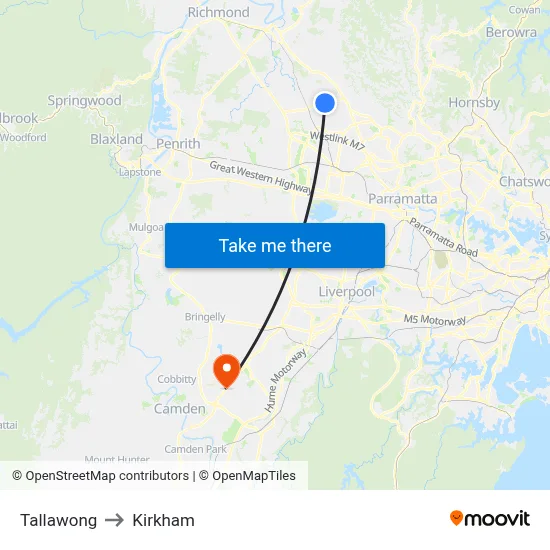 Tallawong to Kirkham map