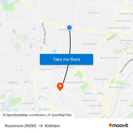 Rossmore (NSW) to Kirkham map