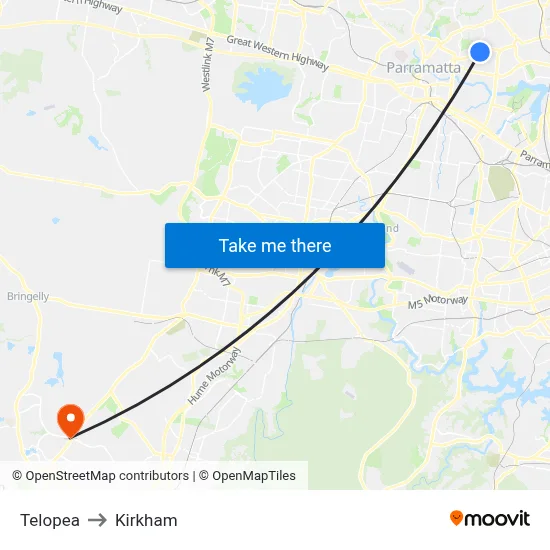 Telopea to Kirkham map