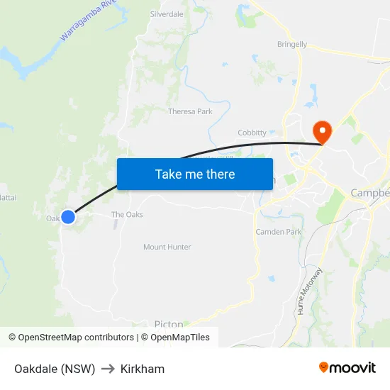 Oakdale (NSW) to Kirkham map