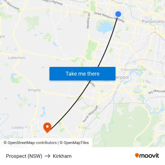 Prospect (NSW) to Kirkham map